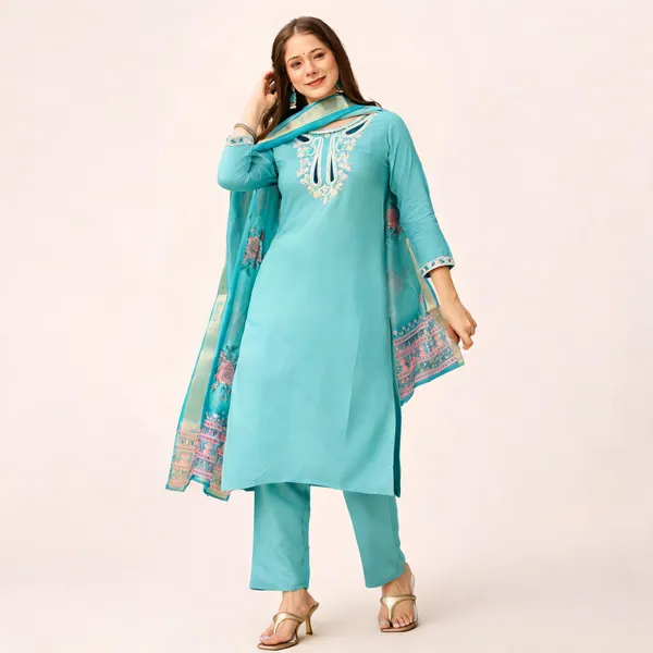 Blue_Viscose_Organza_Dupatta_Embroidered_Kurti_Pant_Dupatta_Set_For_Women