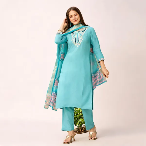 Blue_Viscose_Organza_Dupatta_Embroidered_Kurti_Pant_Dupatta_Set_For_Women