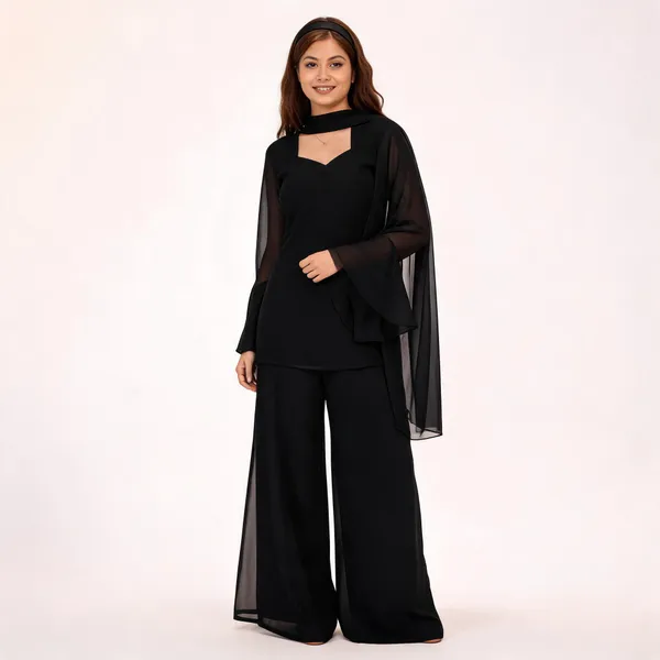 Black_Faux_Georgette_Embroidered_Kurta_Set_With_Palazzo_Pants_And_Dupatta_For_Women