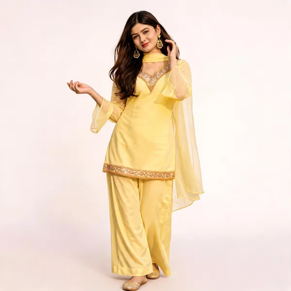 Yellow_Faux_Georgette_Embroidered_Kurta_Set_With_Palazzo_Pants_And_Dupatta_For_Women