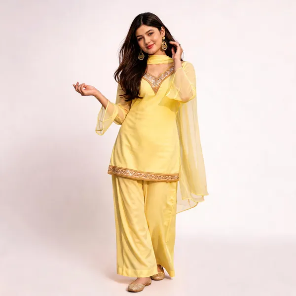 Yellow_Faux_Georgette_Embroidered_Kurta_Set_With_Palazzo_Pants_And_Dupatta_For_Women