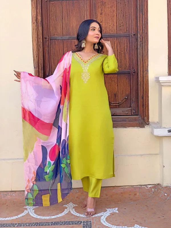 Women's_Lemon_Yellow_Embroidered_Rayon_Kurta_Pant_Set_with_Printed_Dupatta_D440