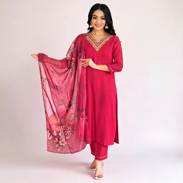 Red_Rayon_Silk_Printed_Dupatta_Embroidered_Straight_Kurta_Set_With_Pant_And_Dupatta_For_Women