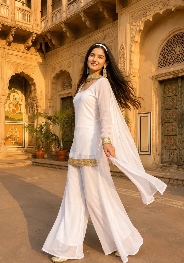 Women's_White_Kurta_Palazzo_Dupatta_Set