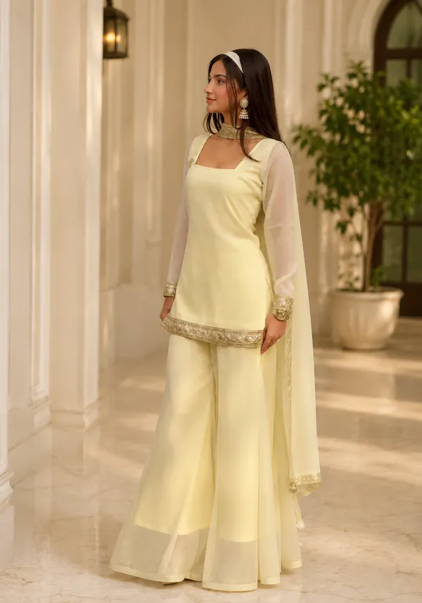 Yellow_Faux_Georgette_Embroidered_Kurti_Pant_Dupatta_Set_For_Women