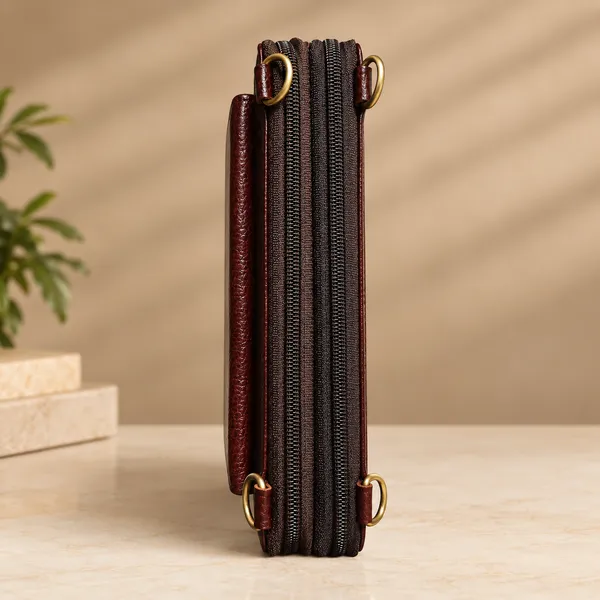 Brown_Textured_Leather_Look_Zip_Wallet_For_Women