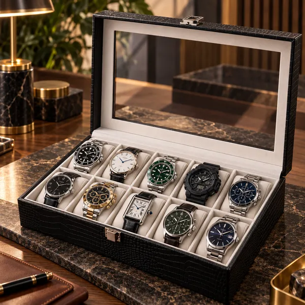 Black_Textured_Crocodile_Pattern_Ten_Slot_Watch_Storage_Box
