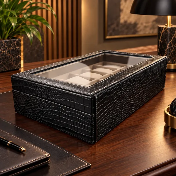 Black_Textured_Crocodile_Pattern_Ten_Slot_Watch_Storage_Box