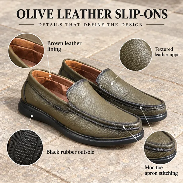 Olive_Leather_Slip-On_Loafers_For_Men