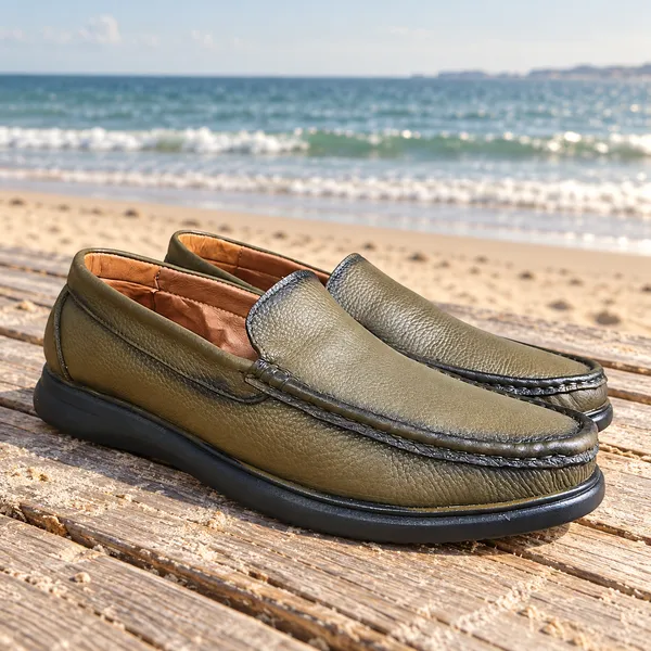 Olive_Leather_Slip-On_Loafers_For_Men