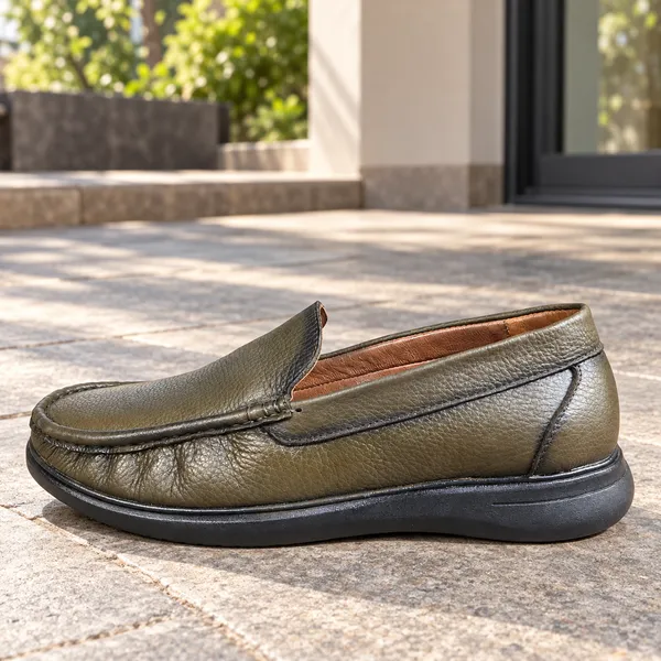 Olive_Leather_Slip-On_Loafers_For_Men