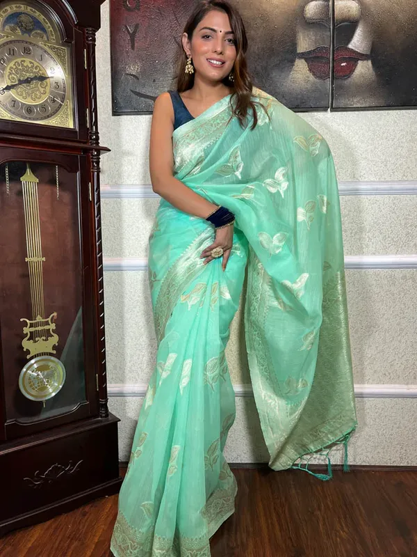 Sky_Linen_Slab_Saree_For_Women