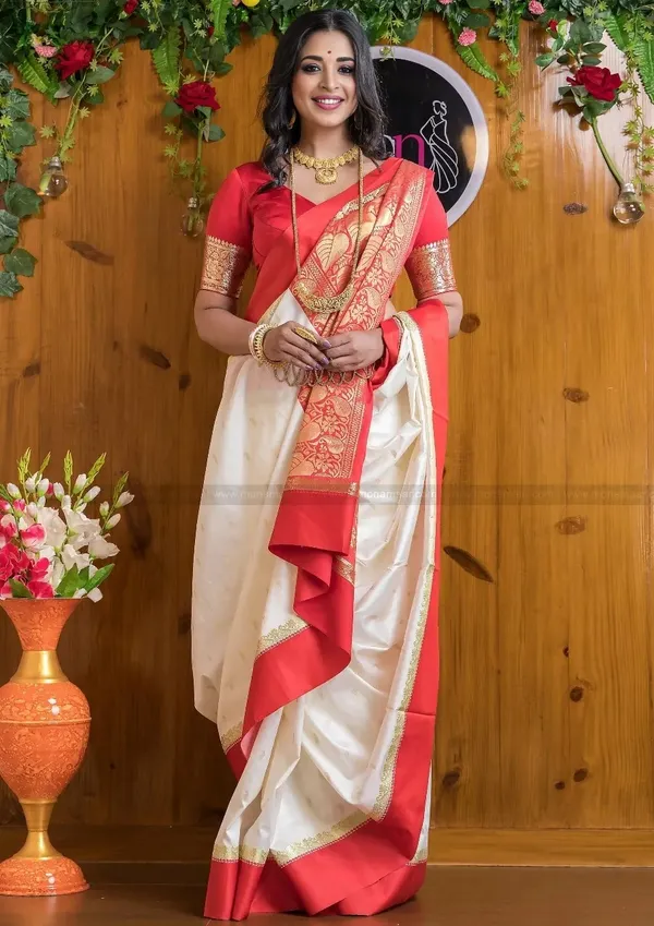 Red_&_White_Banarasi_Soft_Silk_Saree_For_Women