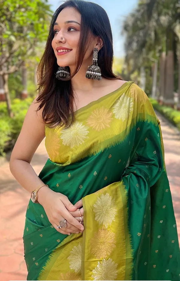 Green_Banarasi_Soft_Silk_Saree_For_Women