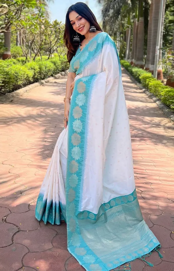 White_Banarasi_Soft_Silk_Saree_For_Women