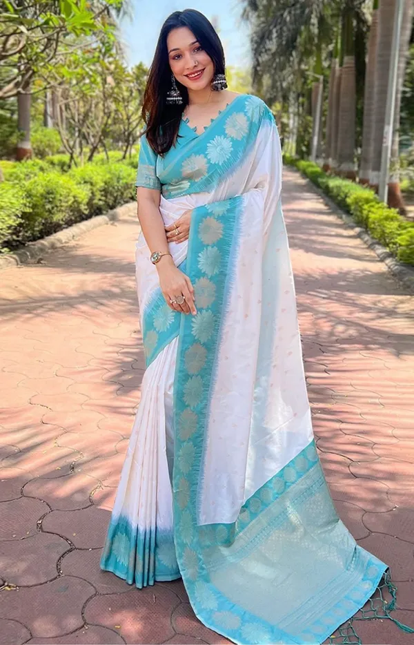 White_Banarasi_Soft_Silk_Saree_For_Women