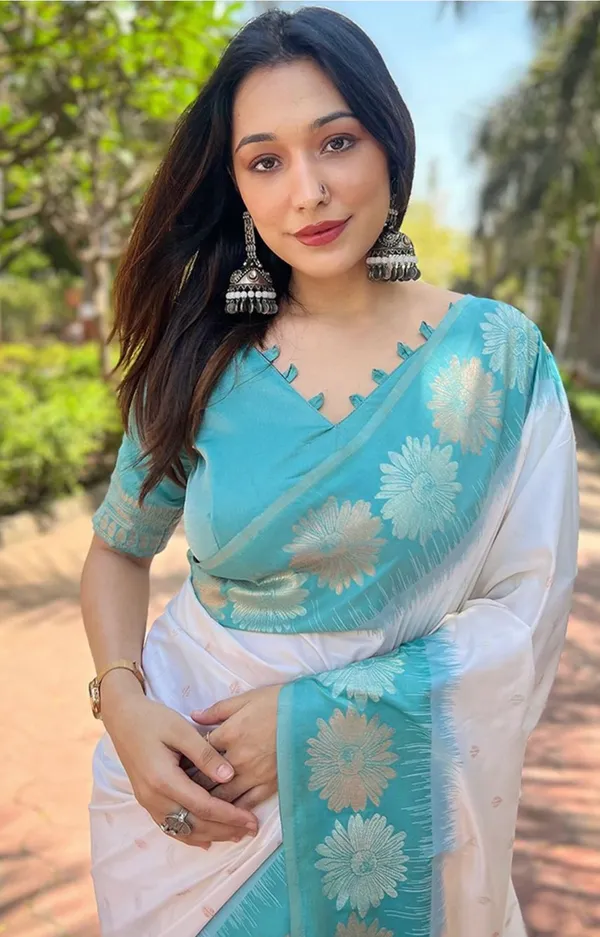 White_Banarasi_Soft_Silk_Saree_For_Women