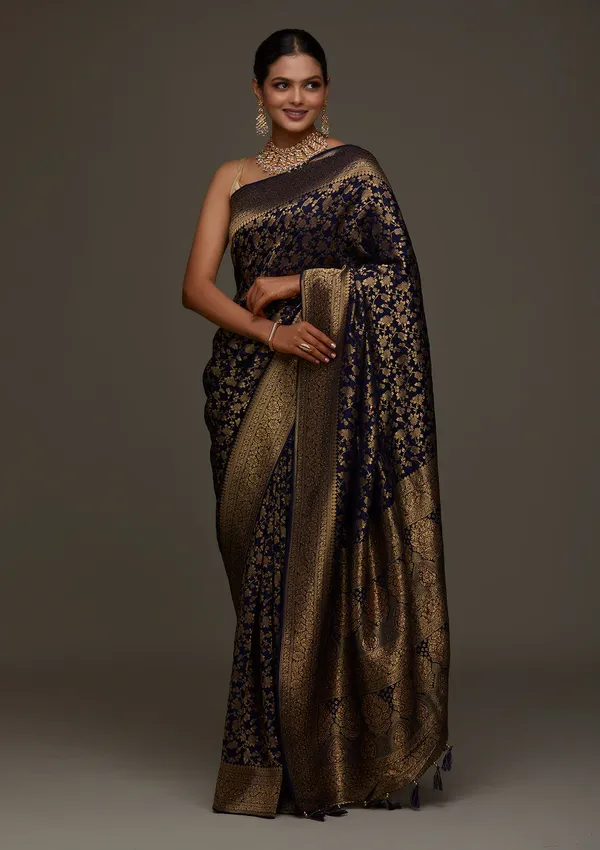 Navy_Blue_Banarasi_Soft_Silk_Saree_For_Women