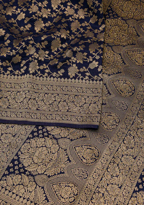 Navy_Blue_Banarasi_Soft_Silk_Saree_For_Women
