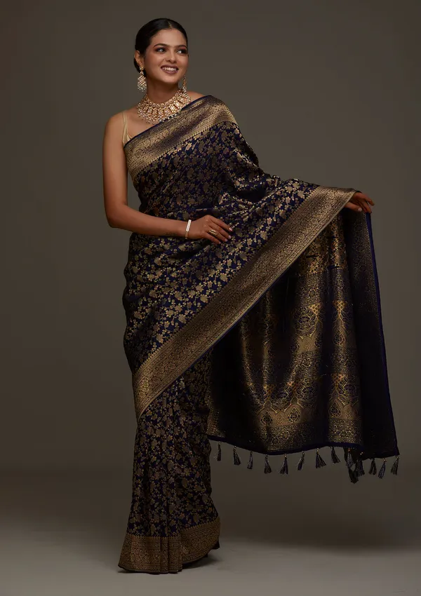 Navy_Blue_Banarasi_Soft_Silk_Saree_For_Women