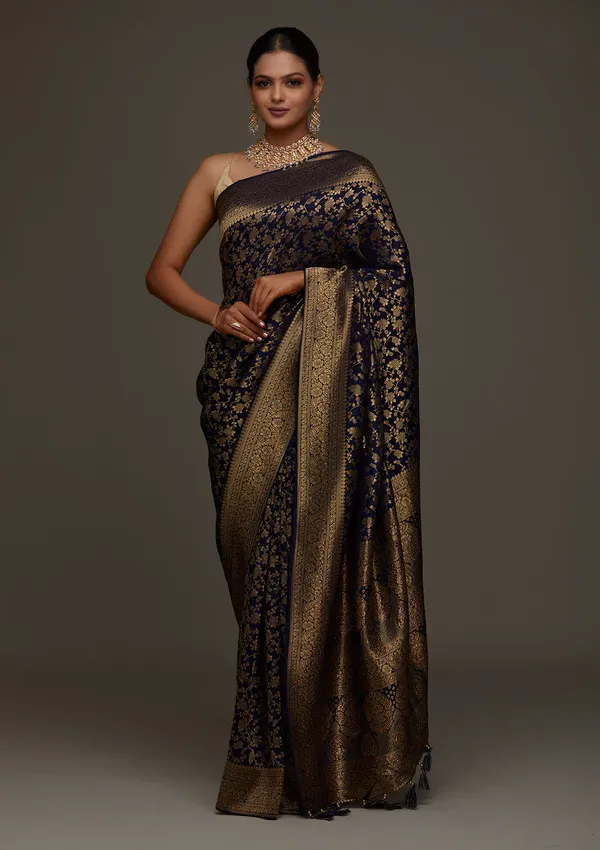 Navy_Blue_Banarasi_Soft_Silk_Saree_For_Women