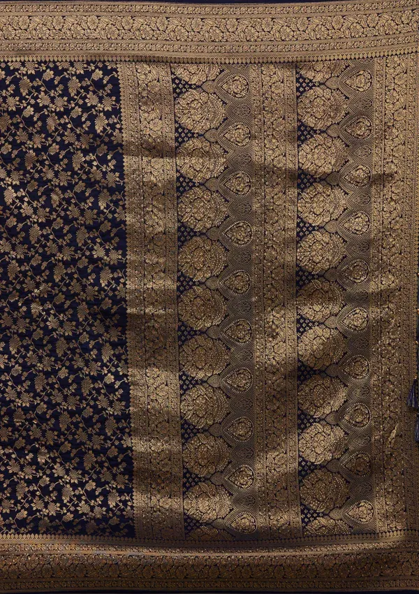 Navy_Blue_Banarasi_Soft_Silk_Saree_For_Women