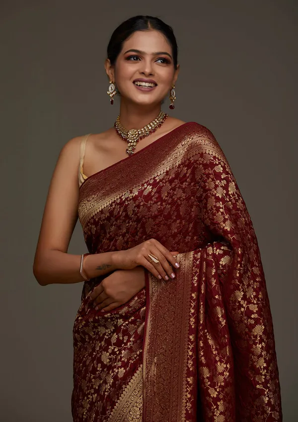 Maroon_Banarasi_Soft_Silk_Saree_For_Women