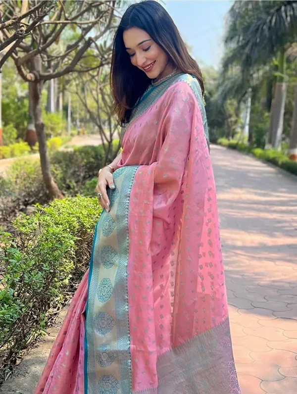 Baby_Pink_Banarasi_Soft_Silk_Saree_For_Women