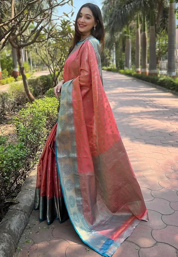 Orange_Banarasi_Soft_Silk_Saree_For_Women