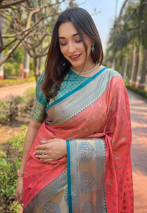 Orange_Banarasi_Soft_Silk_Saree_For_Women