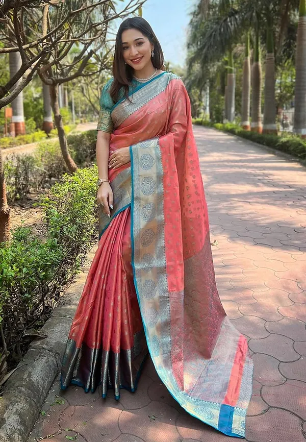 Orange_Banarasi_Soft_Silk_Saree_For_Women