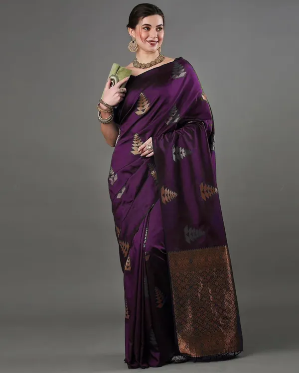 Wine_Banarasi_Soft_Silk_Saree_For_Women