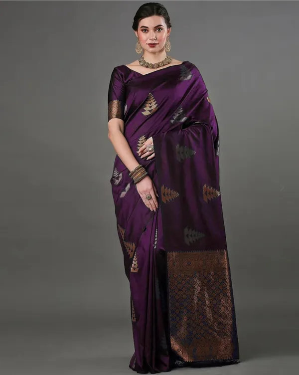Wine_Banarasi_Soft_Silk_Saree_For_Women