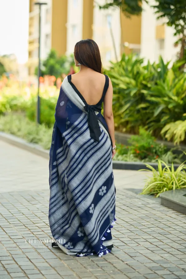 Navy_Blue_Linen_Slab_Saree_For_Women