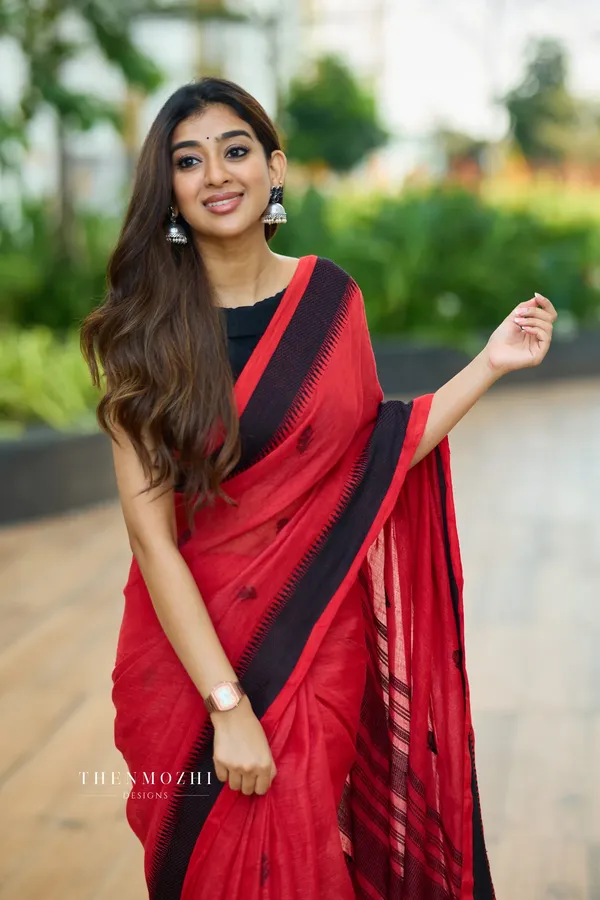 Red_Linen_Slab_Saree_For_Women