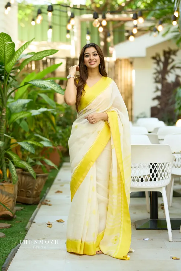 White_&_Yellow_Linen_Slab_Saree_For_Women