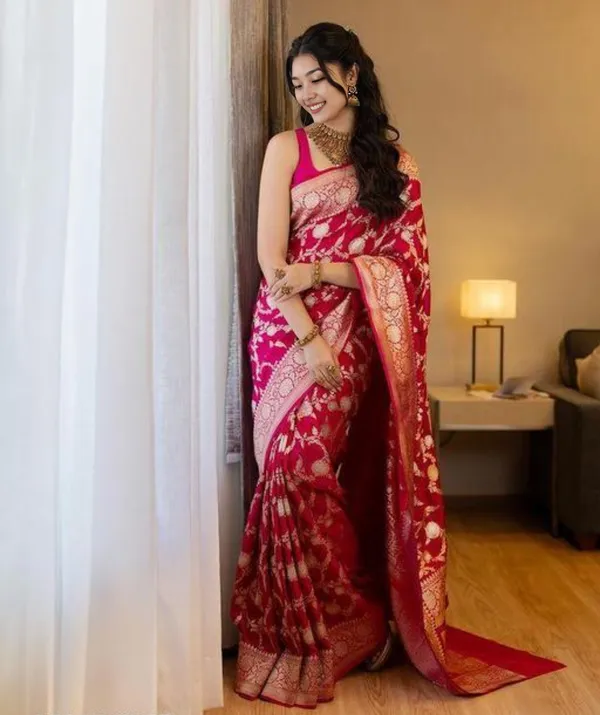 Red_Banarasi_Soft_Silk_Saree_For_Women