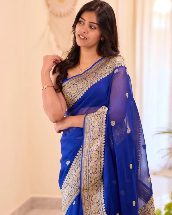 Royal_Blue_Linen_Slab_Saree_For_Women