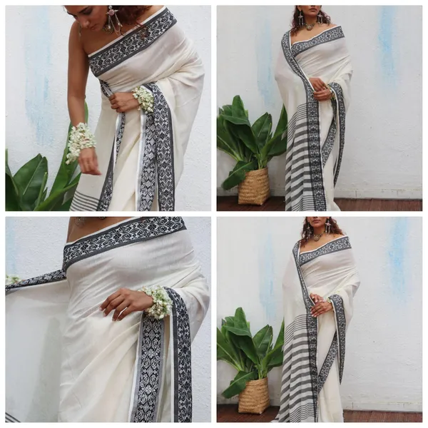 White_Linen_Slab_Saree_For_Women