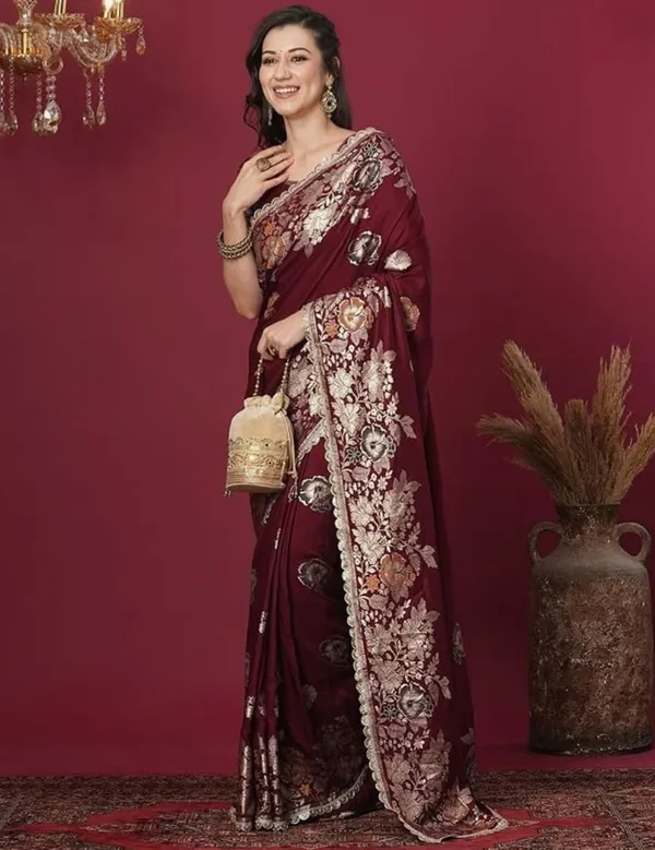 Maroon_Banarasi_Soft_Silk_Saree_For_Women