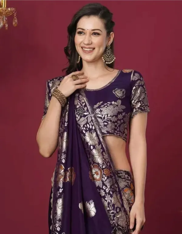 Wine_Banarasi_Soft_Silk_Saree_For_Women