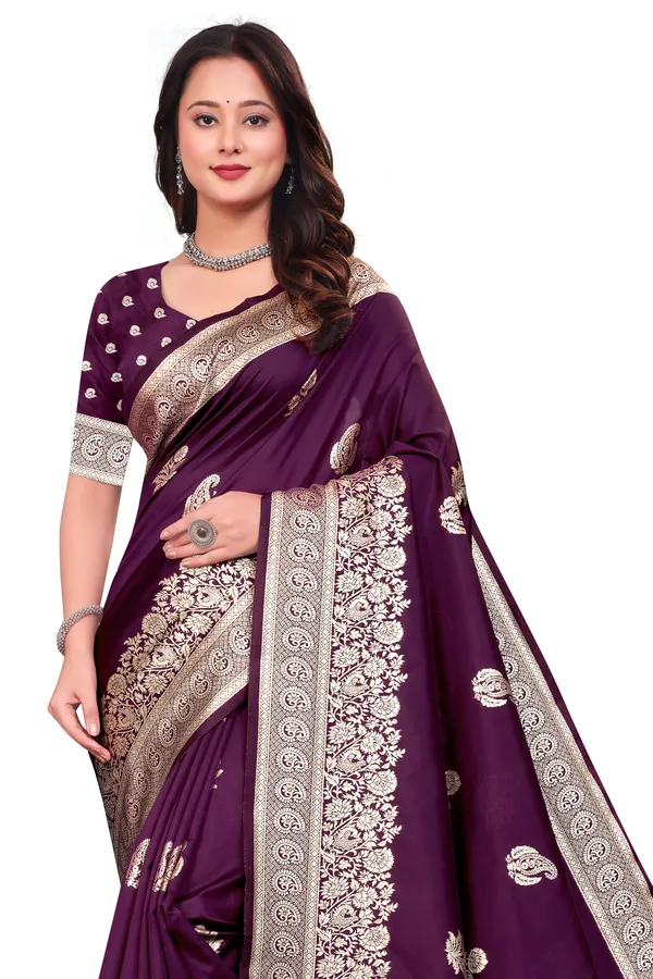 Wine_Banarasi_Soft_Silk_Saree_For_Women