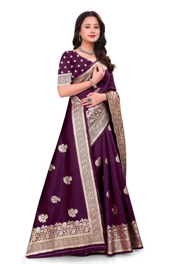 Wine_Banarasi_Soft_Silk_Saree_For_Women