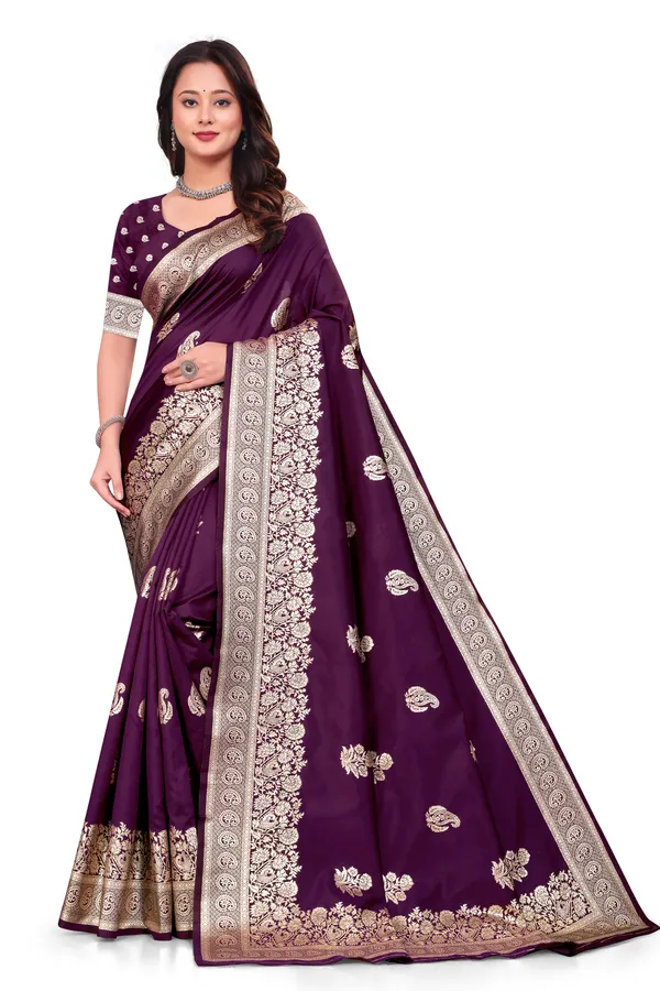 Wine_Banarasi_Soft_Silk_Saree_For_Women