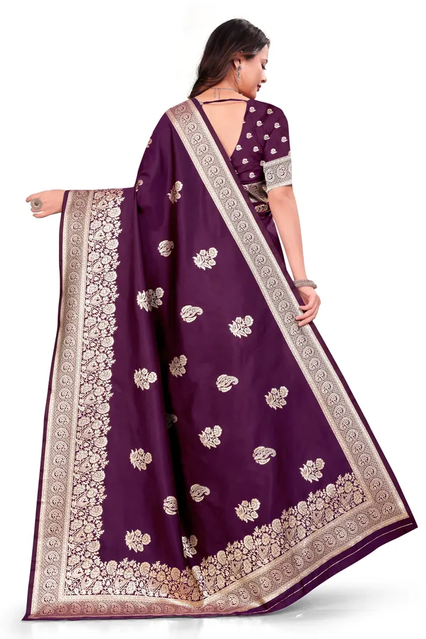 Wine_Banarasi_Soft_Silk_Saree_For_Women