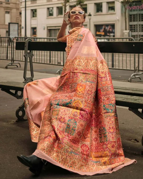 Peach_Banarasi_Soft_Saree_For_Women