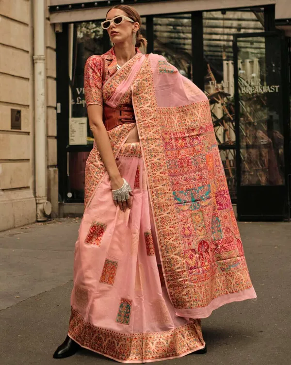 Peach_Banarasi_Soft_Saree_For_Women