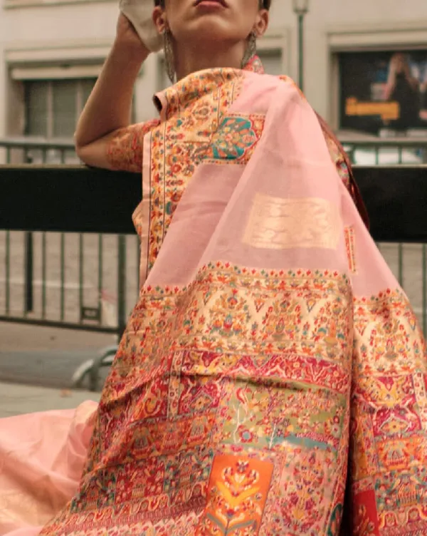 Peach_Banarasi_Soft_Saree_For_Women