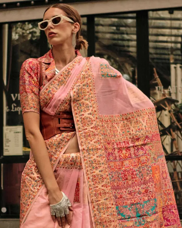 Peach_Banarasi_Soft_Saree_For_Women