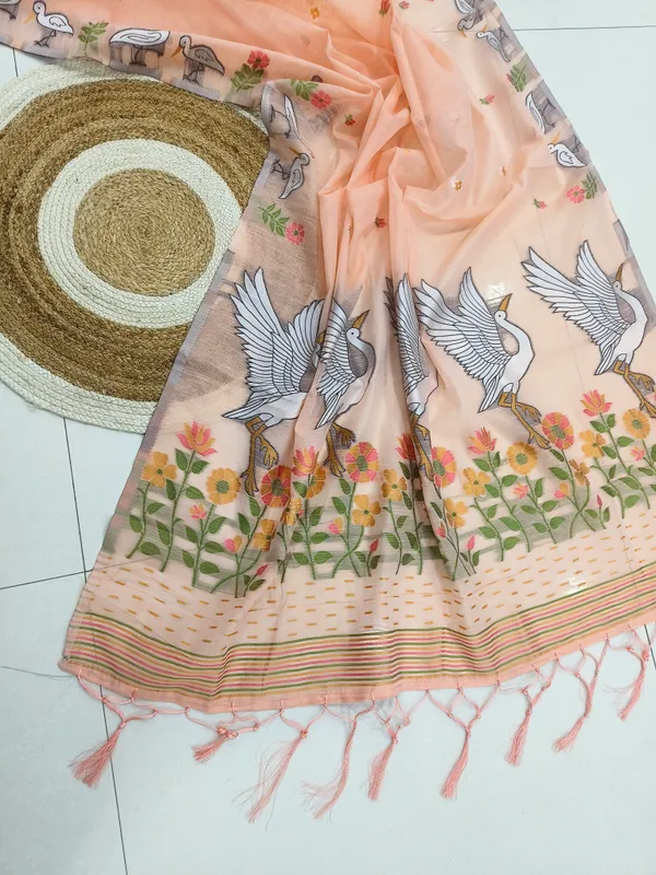 Peach_Linen_Slab_Saree_For_Women